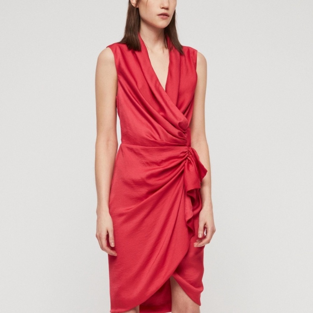 ALLSAINTS Ruffle Wrap Rose Red Dress